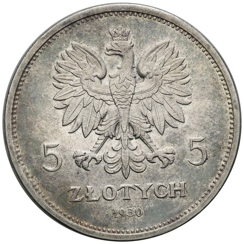 II RP. 5 złotych 1930 Sztandar, STEMPEL GŁĘBOKI PCGS MS62